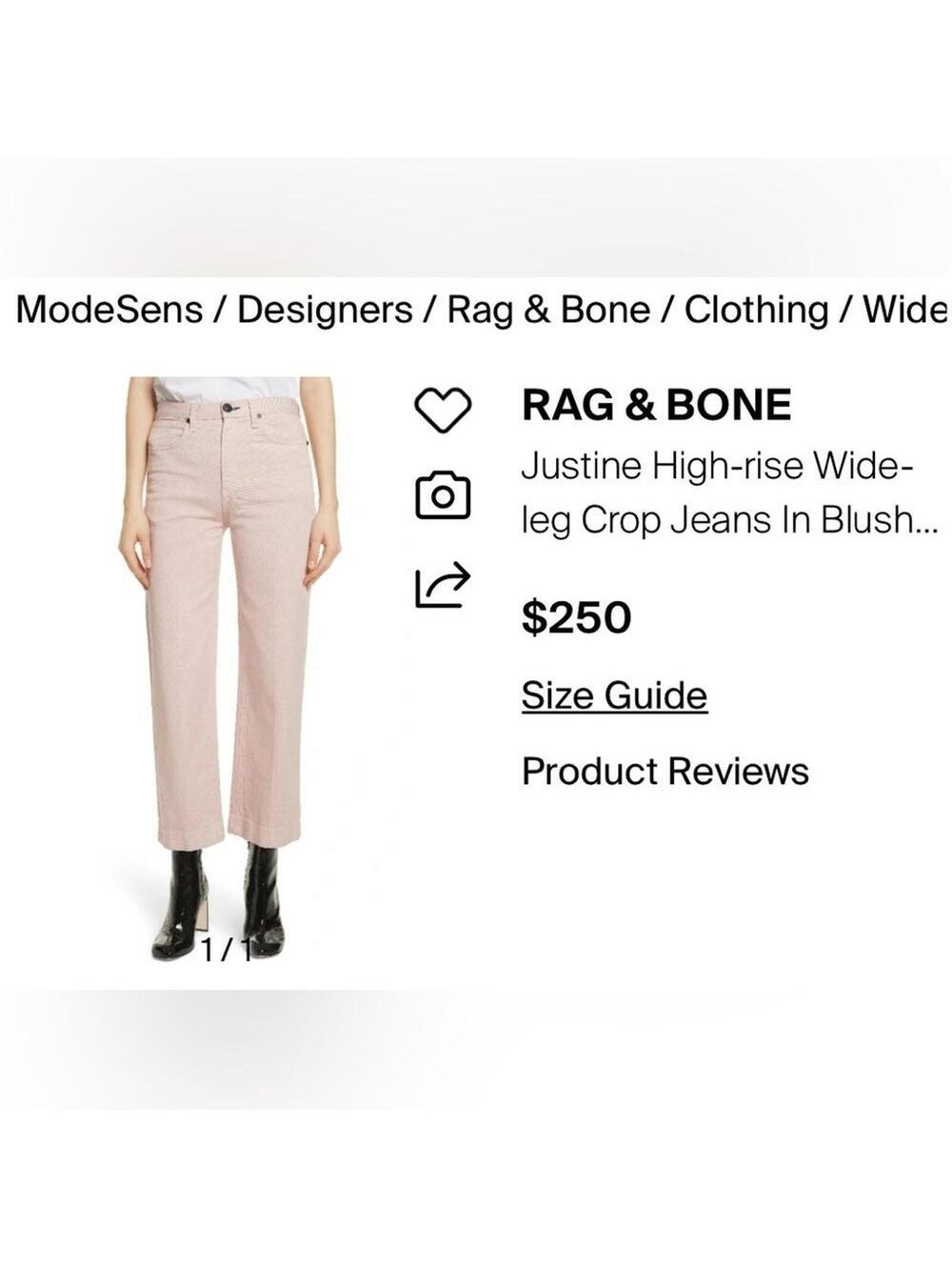 Rag & Bone Justine High Rise Wide Leg Crop Jeans Size 32 Like New - Picture 4 of 9